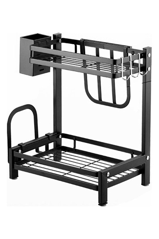 Dual Layer Stainless Steel Kitchen Storage Rack Black 35.5x23x40.5cm