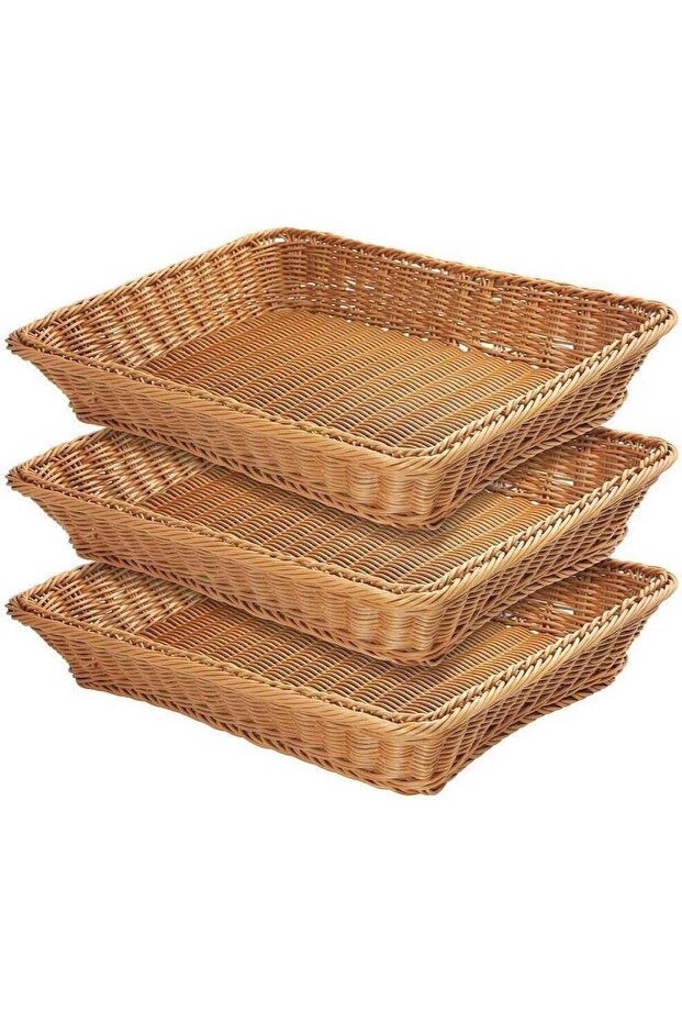 17.7" Poly-Wicker Bread Basket,Woven Tabletop Food Fruit Vegetables Serving Basket, Restaurant Serv