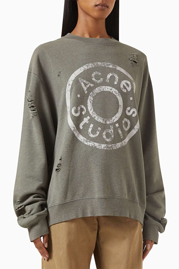 Distressed Logo Sweatshirt - Green - 75% Organic Cotton, 25% Polyester - Oversize Design