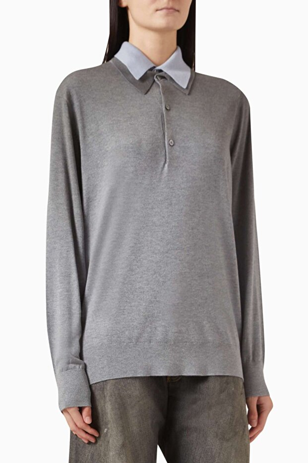 Gray Layered Sweater - Silk Blend - 70% Silk, 10% Cashmere, 20% Rws Wool