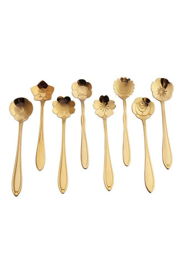8-Piece Flower Design Spoon Gold