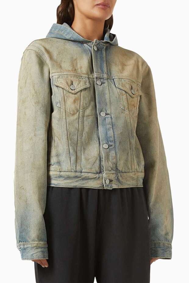 Blue Hooded Jacket - 100% Cotton - Original Design with Eco-Stonewash Effect