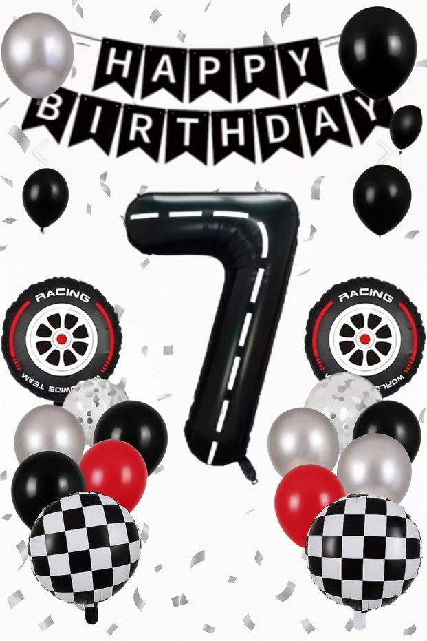 Balloon Set 7 Years Old Birthday Concept Party Supplies Race Theme Wheel Foil Helium Compatible