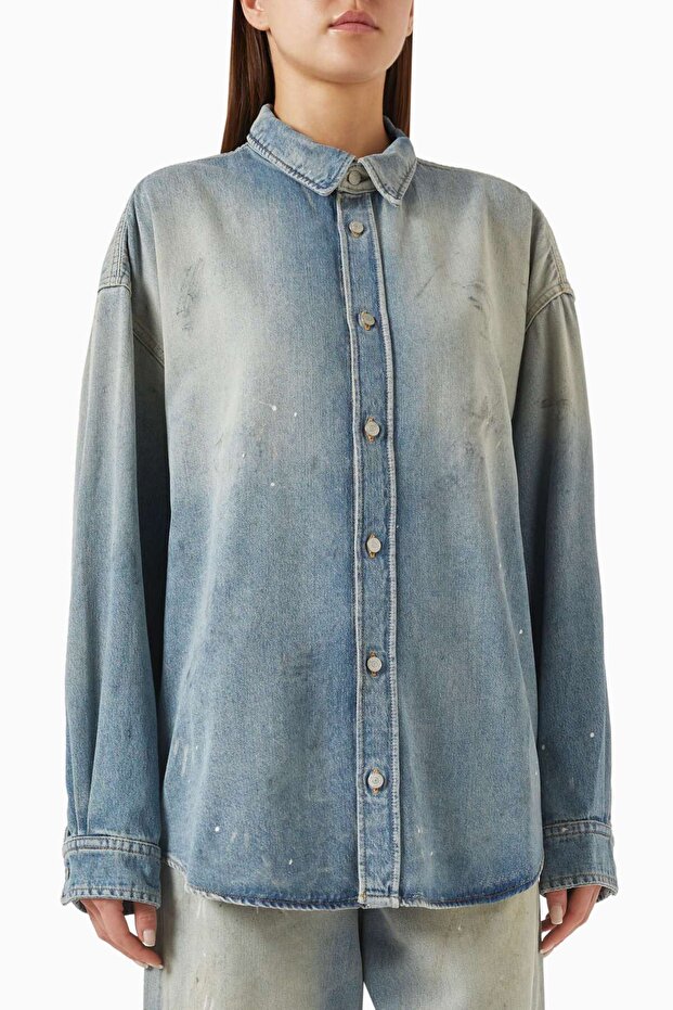 Blue Distressed Shirt - 60% Cotton, 40% Lyocell - Stylish and Comfortable Design