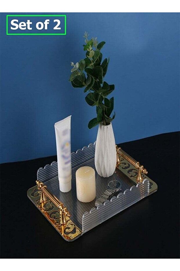 2-Pieces Multipurpose Decorative Plastic Rectangular Platter Dish with Handle Party Dessert Display