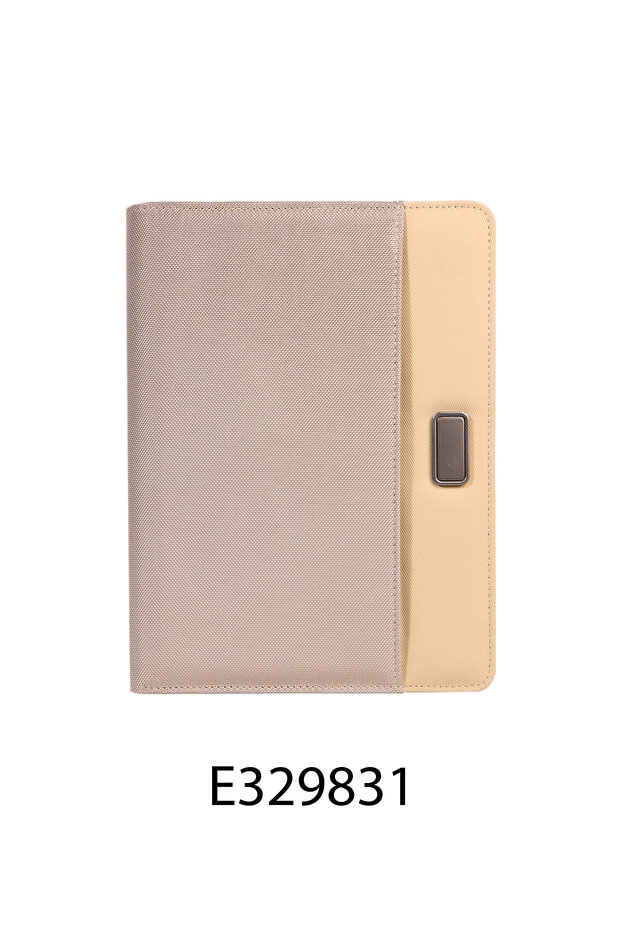Unisex Professional Fabric Portfolio – B5 Organizer with Craft Paper Notebook & Metal Detail Khaki