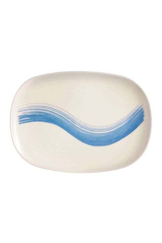 33cm Glass Round Food Serving Platter Tray , Break and Chip Resistant, Stain Free White/Blue