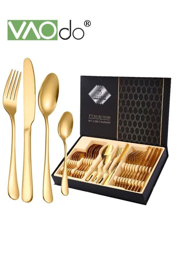 24 PCS Silverware Set Service for 6 Premium Stainless Steel Flatware Set Mirror Polished Cutlery Utensil Set Durable Home Kitchen Eating Tableware Set Include Fork Knife Spoon Set Dishwasher Safe Gol