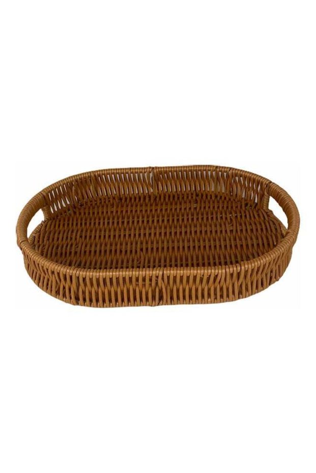 Oval Artificial Bamboo Tray Brown 29x19cm