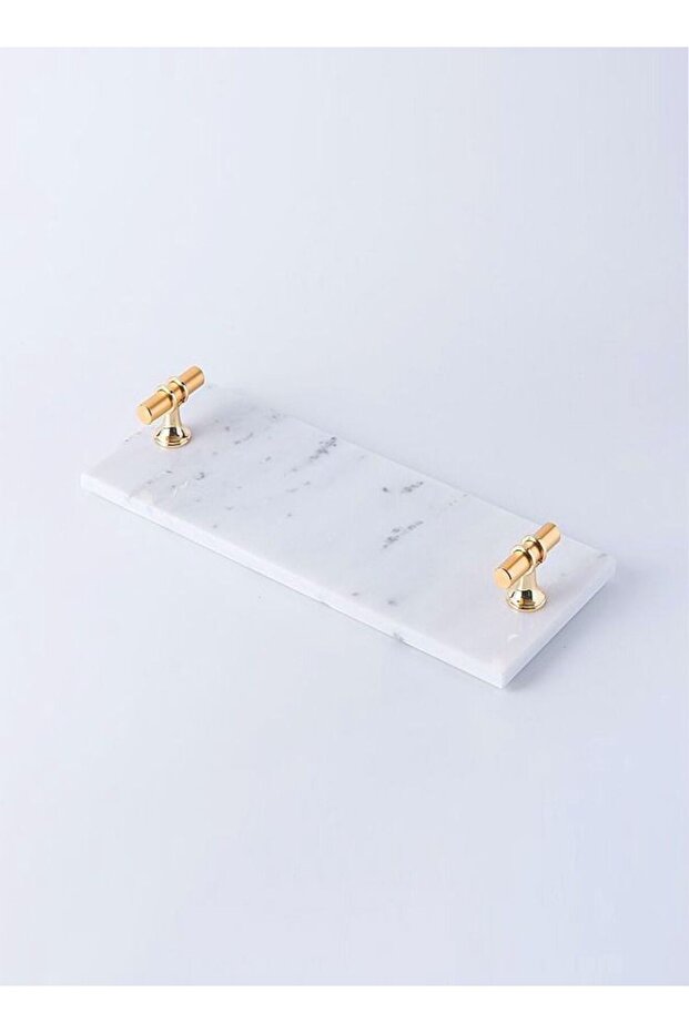 Multipurpose Rectangular Marble Tray with T Shaped Metal Handles