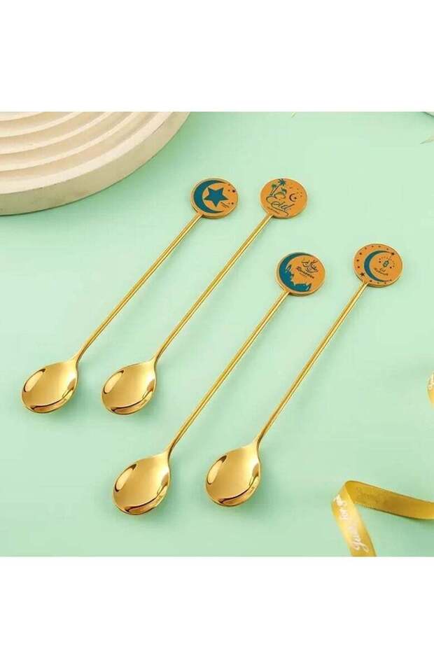 4pcs Set Stainless Steel Dessert Spoons - Camel, Star, Moon, Lighthouse Designs - Golden Finish, Ideal for Cake, Coffee, Ice Cream - Gift Box Included, Coffee Tableware|Whimsical Spoon Designs|Polish