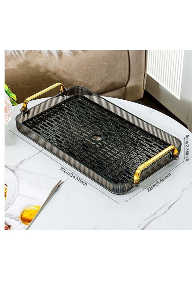 1 Pack Tea Tray Rectangular Double Layer Drainage Rack Tea Serving Tray for Parties Coffee Table Ki
