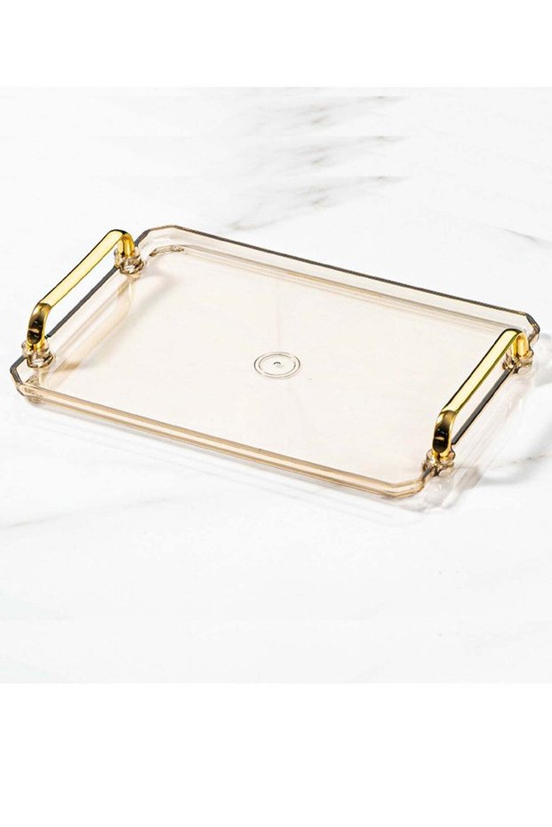 Qiccijoo Serving Trays with Handles Home Decorative Coffee Table Tray Ottoman Tray 40.5*22cm Acrylic Food Tray Fruit Tray Bar Tray Perfume Tray Cocktail Tray(Brown)