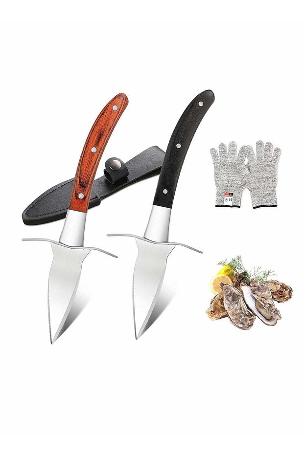 Oyster Shucking Knife Set with Cut Resistant Gloves, 3.5’’ Stainless Steel Tools for Seafood Lovers, Perfect for Home and Restaurant Use (2 Knives + 1 Glove)