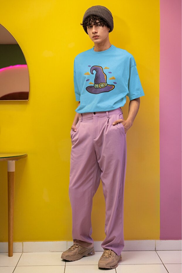 Men/Women Witch Hat Transfer Printed Round Neck Short Sleeve T-Shirt
