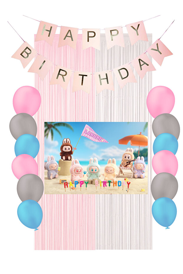 Labubu Birthday Party Supplies Ornaments Mixxi Set Flag