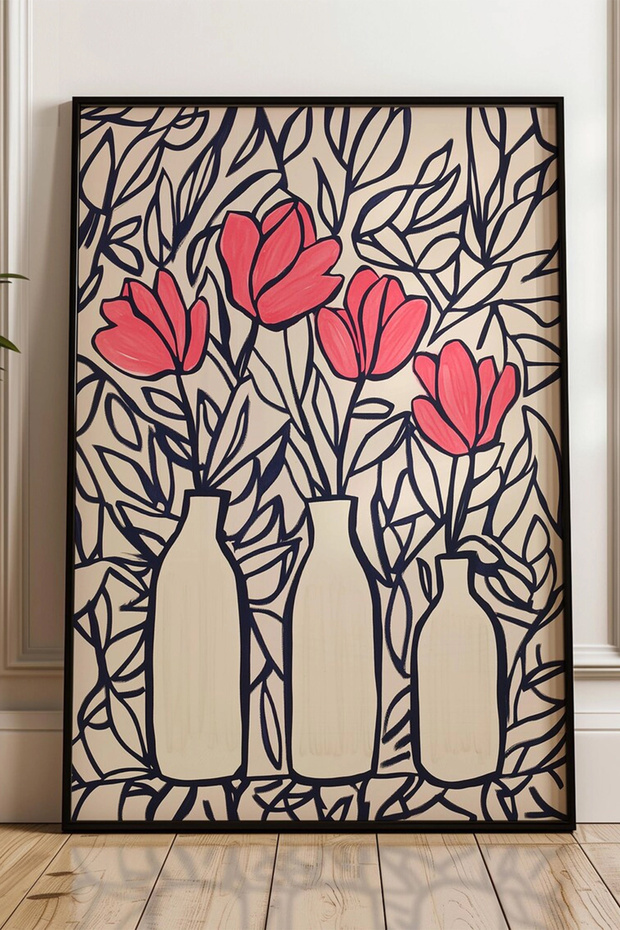 Çiçek Vazo tasarımlı Çerçeve Görünümlü Mdf Tablo - 1