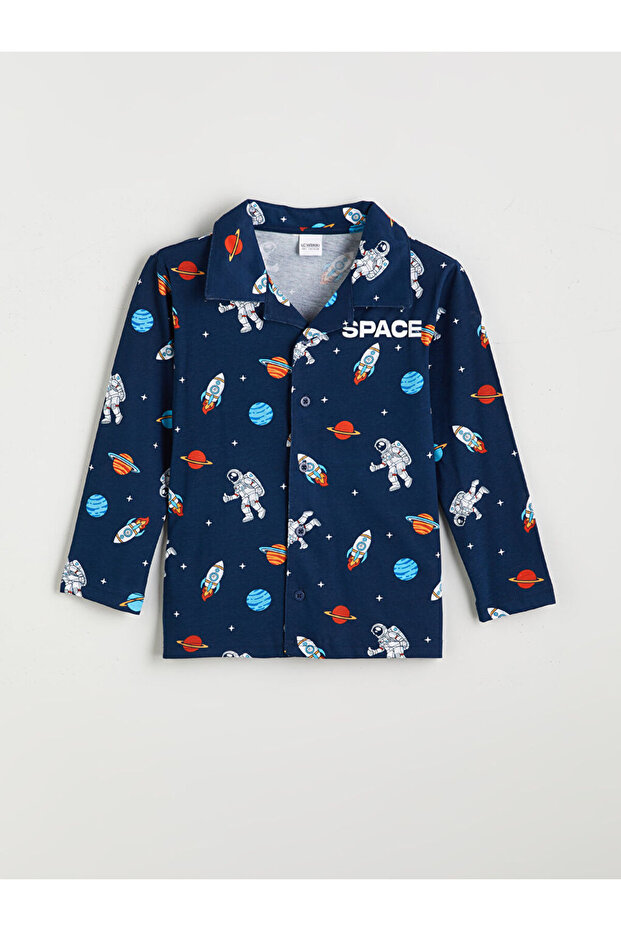 Lacivert Gömlek Yaka Erkek Çocuk Pijama Takımı - 2