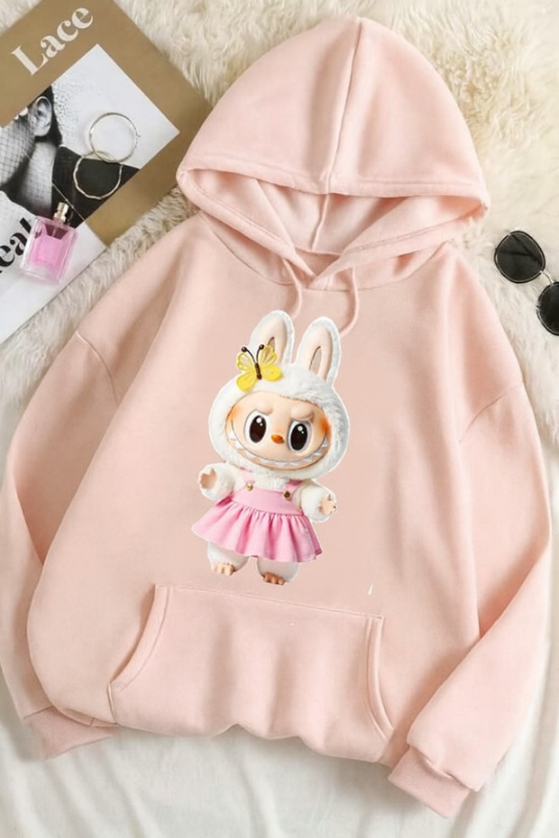 Oversize Unisex 3 Thread Printed Sweatshirt – Lapopo Rabbit Pattern 🐰 🦋 - 1