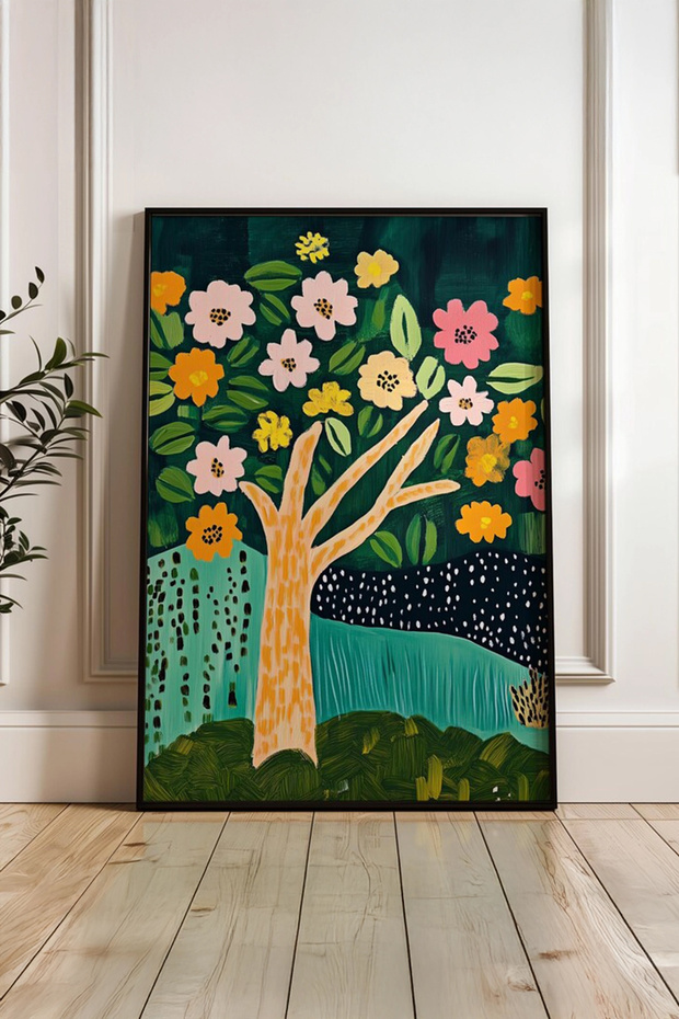 Çiçek Vazo tasarımlı Çerçeve Görünümlü Mdf Tablo - 1