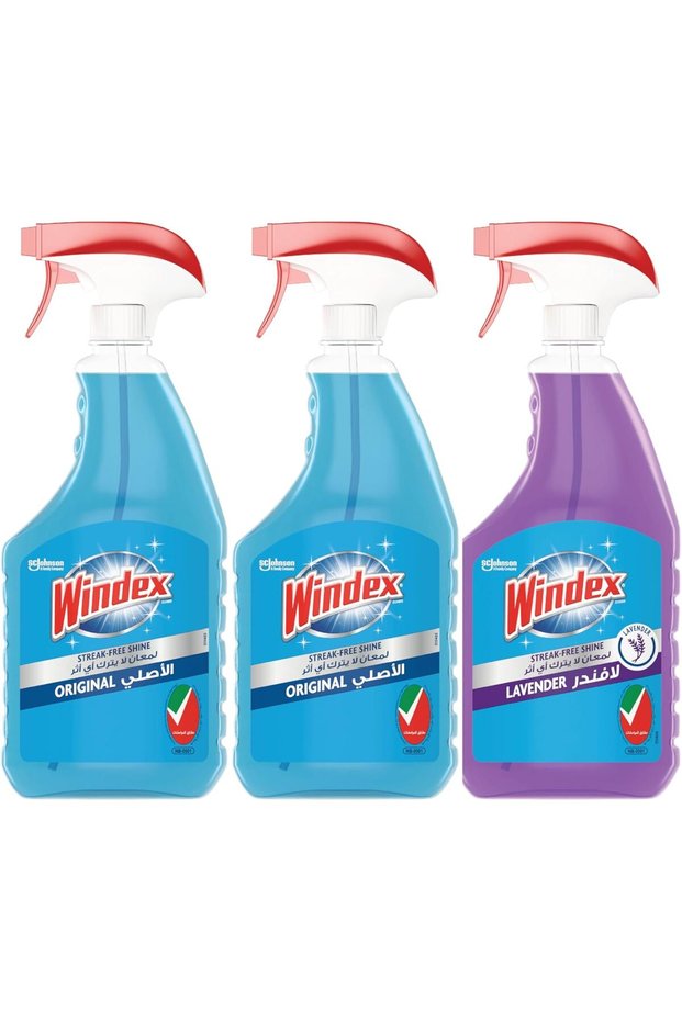 Window & Glass Cleaner 2 x Original & 1 x Lavender, Streak-Free Shine, Removes Smudges, Finge