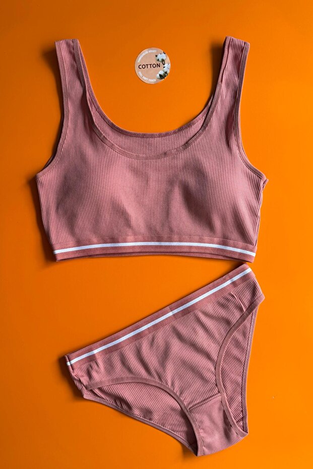 White Line | Camisole Cotton Fabric Dusty Rose Color Bra and Panty Set