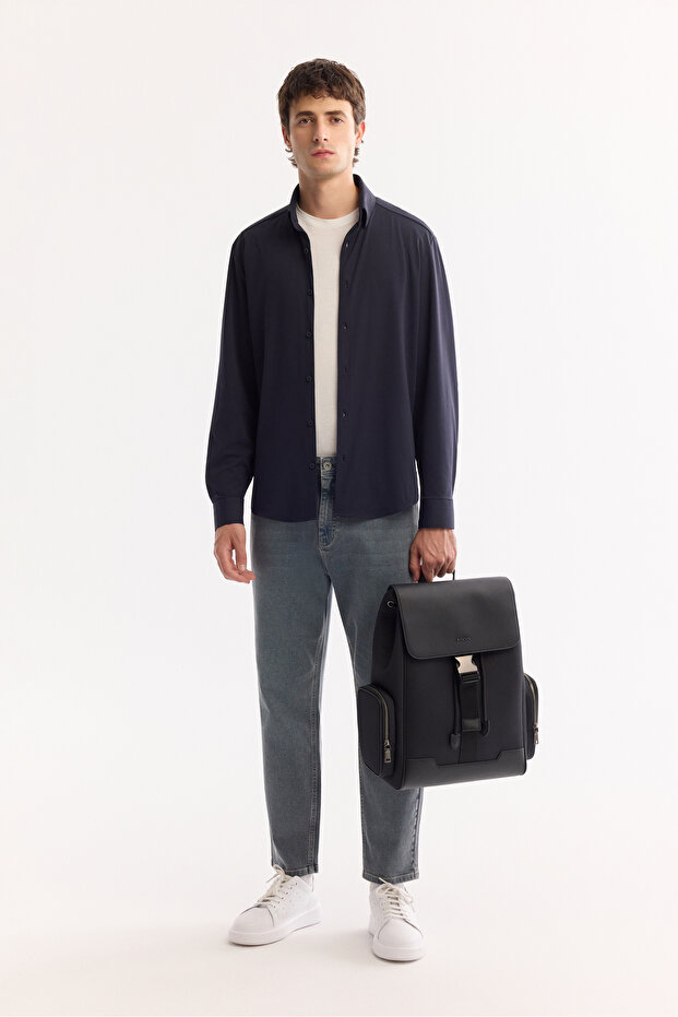 Erkek Lacivert Kolay Ütülenebilir Uzun Kollu Regular Fit Gömlek A52Y2107 - 6