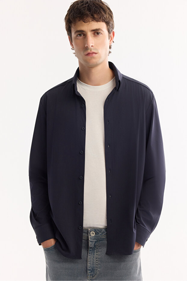 Erkek Lacivert Kolay Ütülenebilir Uzun Kollu Regular Fit Gömlek A52Y2107 - 2