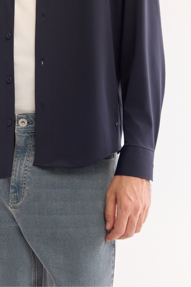 Erkek Lacivert Kolay Ütülenebilir Uzun Kollu Regular Fit Gömlek A52Y2107 - 5