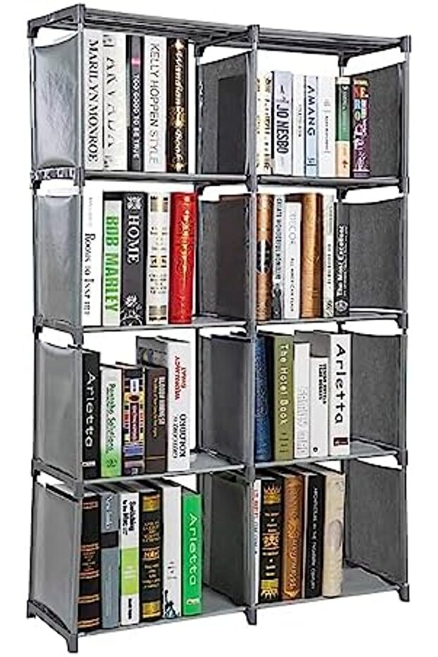 رف كتب مزدوج الصف مع ثمانية إطارات - 4