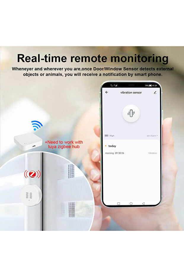 Vibration Sensor with Zigbee function Detection Tuya Smart Life APP Notification Real-Time Motion... - 4