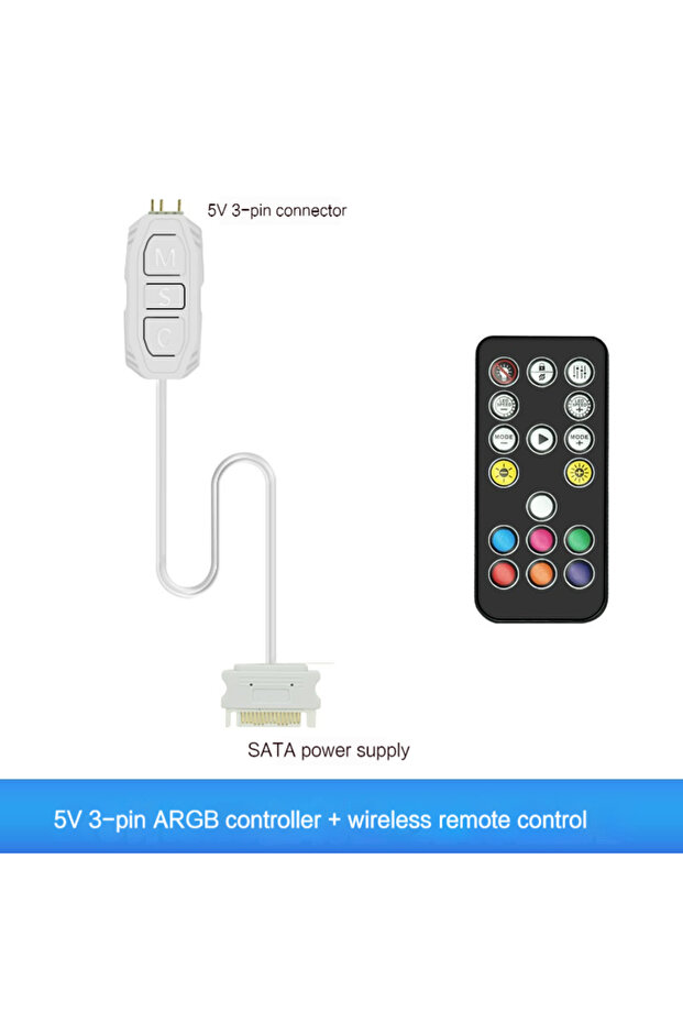 جهاز تحكم عن بعد أبيض Coolcirc ARGB Controller 5V 3pin To SATA Power Supply Mini RGB Controller 3PIN
