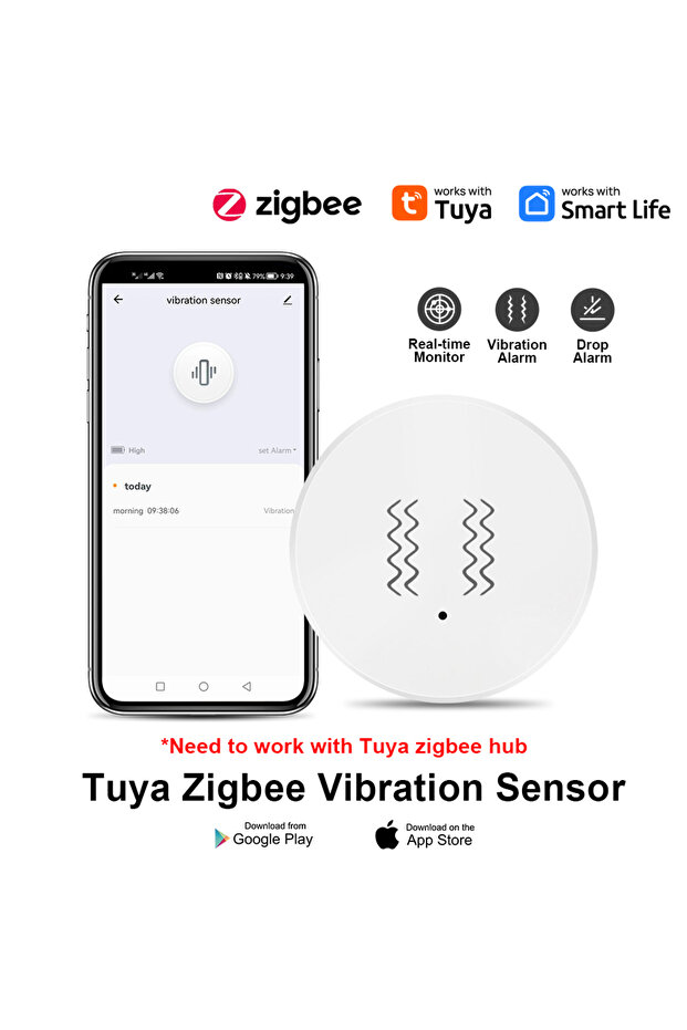 Vibration Sensor with Zigbee function Detection Tuya Smart Life APP Notification Real-Time Motion... - 2
