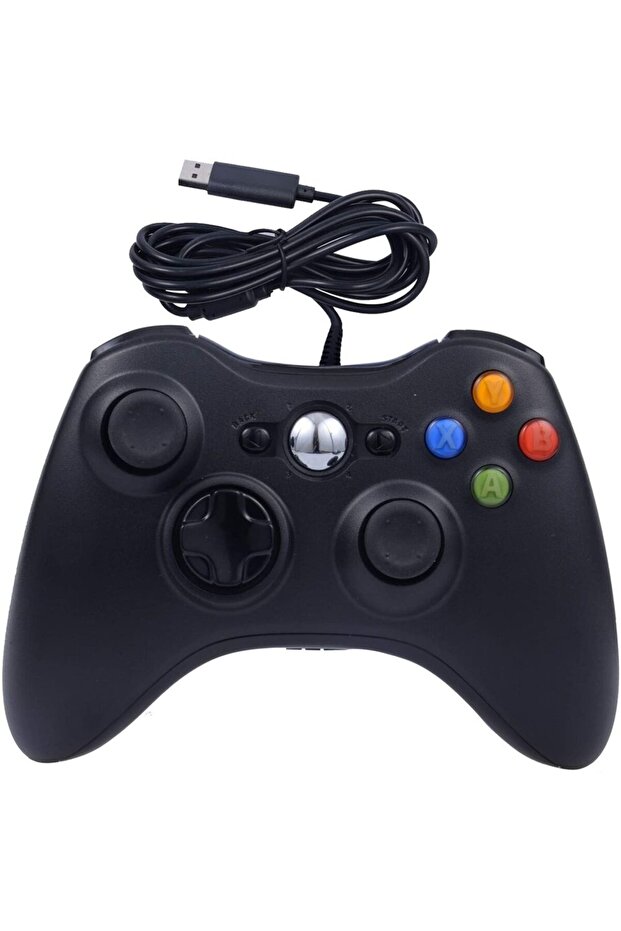 وحدة تحكم سلكية سوداء للألعاب لجهاز Xbox 360 مع اهتزاز مزدوج، متوافقة مع Xbox 360/360 Slim وPC Wi
