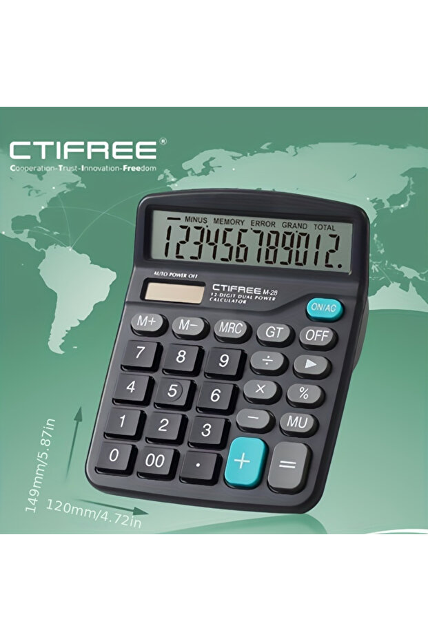 آلة حاسبة سوداء كبيرة الحجم مكونة من 12 رقمًا ومزودة بشاشة LCD ووظيفة قياسية تعمل بالطاقة الشمسية والبطارية المزدوجة - 1