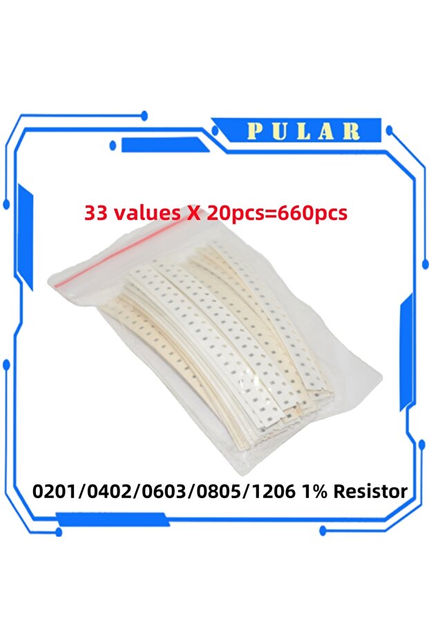 0603 33 قيمة 660 قطعة 660 قطعة PLR 0201 0402 0603 0805 1206 مجموعة متنوعة من المقاومات SMD 1% 33 قيمة لكل منها