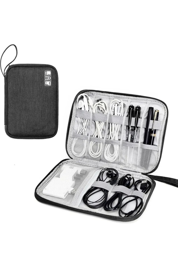 Black Multifunctional Digital Travel Packing Cube Space Saving Mobile Hard Drive Data Cable Storage