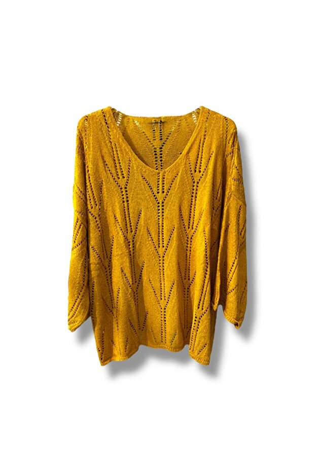 Oversize Openwork Mercerized Knitwear Blouse Women's V-Neck (Matching Size 38-52)
