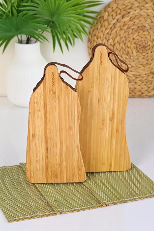 Set of 2 Bamboo Wooden Cutting and Presentation Boards – Hanging Chopping Board Set