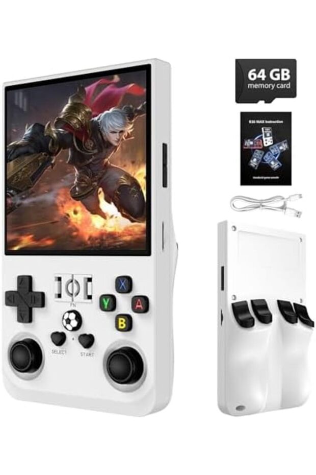 R36MAX Retro Handheld Game Console, 4.0 Inch IPS Screen, 64GB Memory, Portable Arcade Video Gaming C - 2