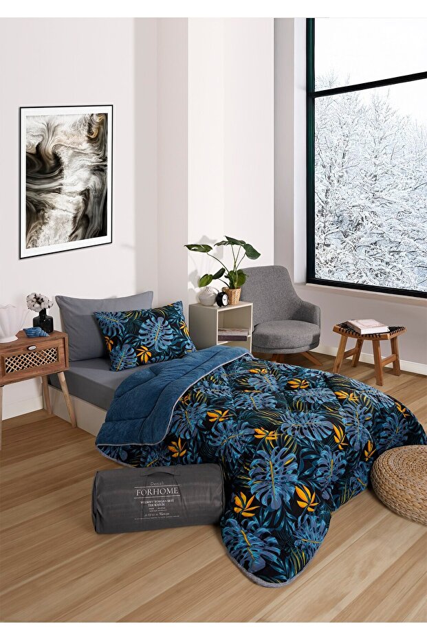 Single Double-Sided Plush Welsoft Pufidik Sleeping Set (Quilt + Fitted Sheet + 2 Pillowcases)