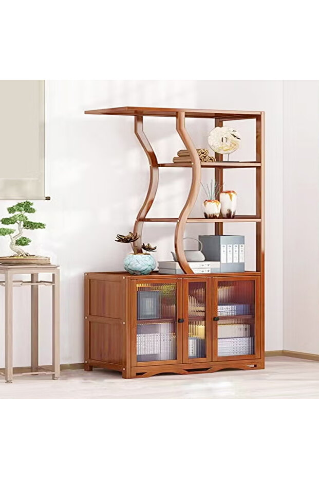 e Multipurpose Use Chinese Style Bamboo Storage Rack Multi Tiers Display Rack Spacious Storage - 1