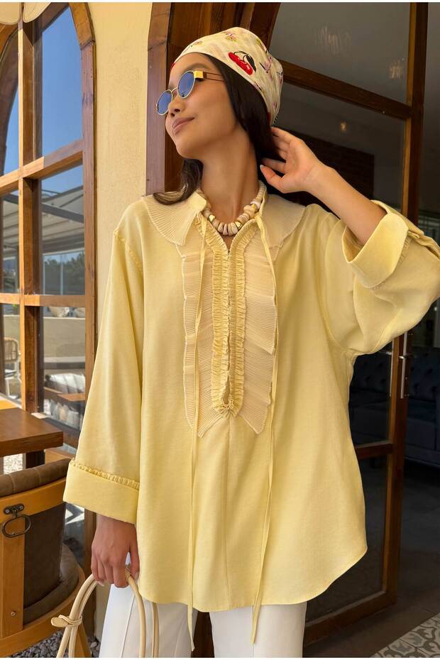 Pilise Detaylı Bluz Soft Sarı - 2