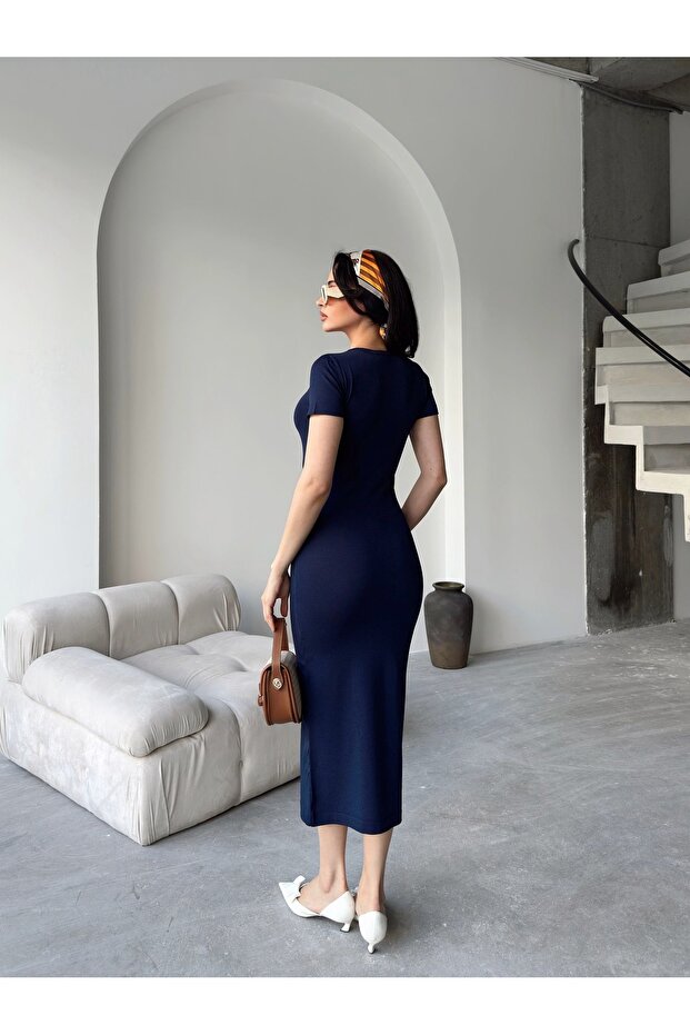 Rochie lungă Cold Thread cu mânecă scurtă B basic - 3