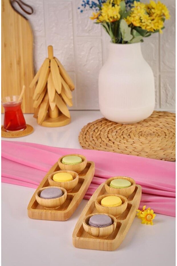8 Piece Bamboo Wooden Sauce Bowl Snack Bowl – Presentation and Breakfast Set