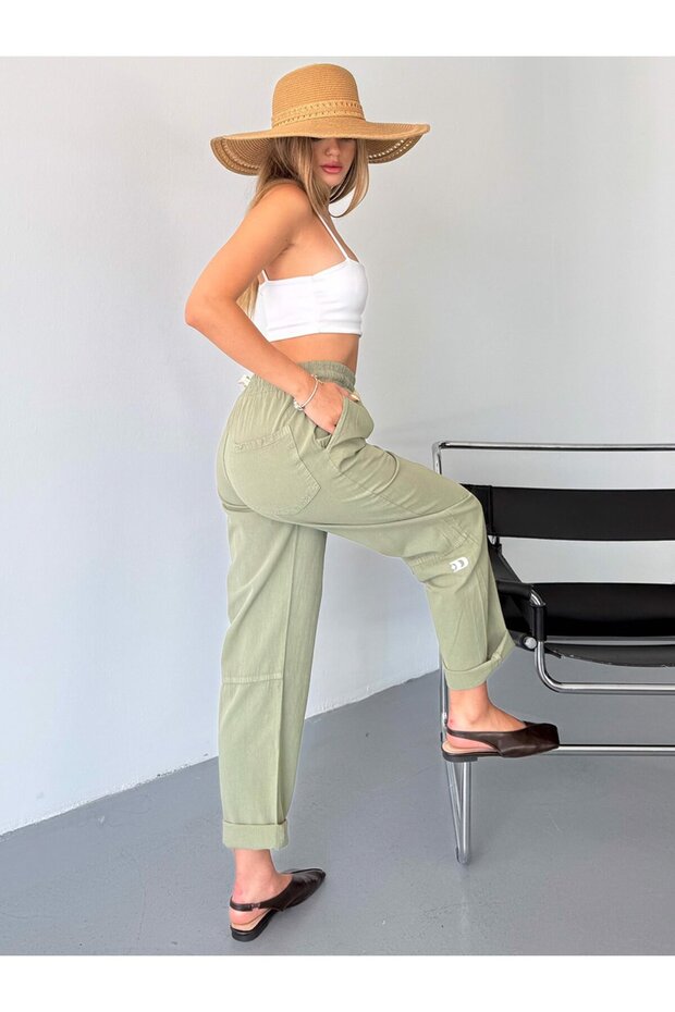 Women's Linen Pants Stitching & Embroidery Detailed Comfortable Fit Pants W215