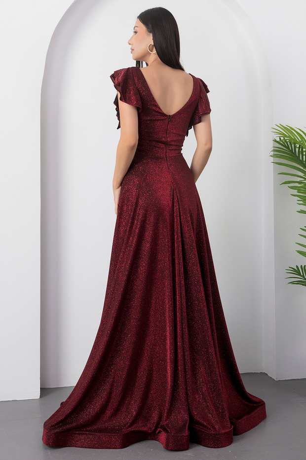 Kol Volanlı Simli Abiye Elbise 39925 - 7