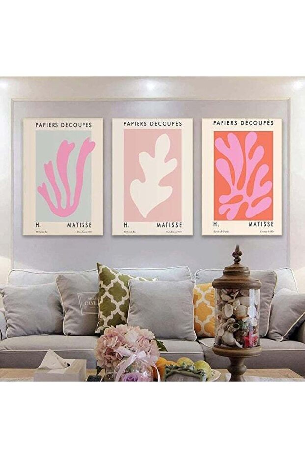 Henri Matisse Prints Abstract Pink Leaf Canvas Painting (40x60 cm) Framed