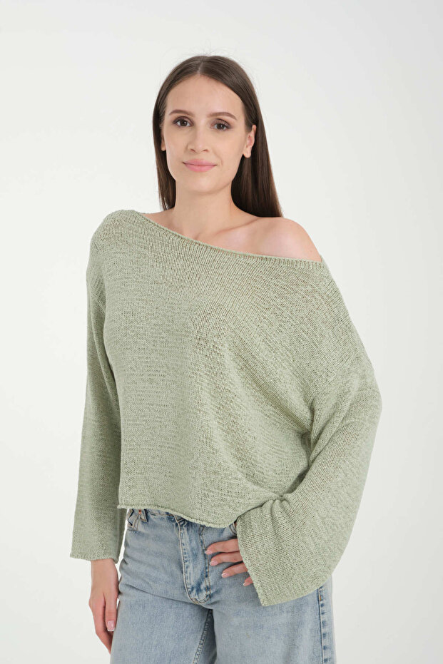 Pulover de damă oversize cu umăr jos - 2