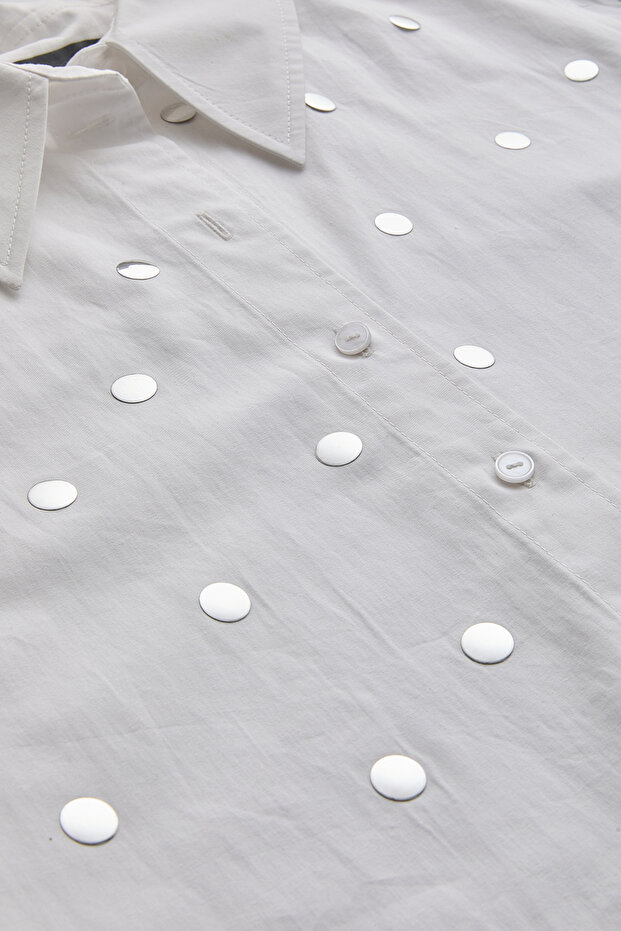 Metal Pullu Düğmeli Uzun Kol Oversize Gömlek - 7